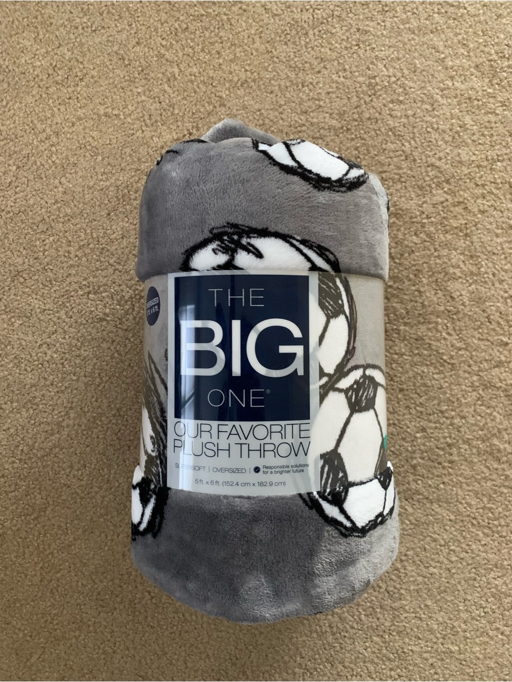 The Big One Gray and White Soccer Ball Plush Throw